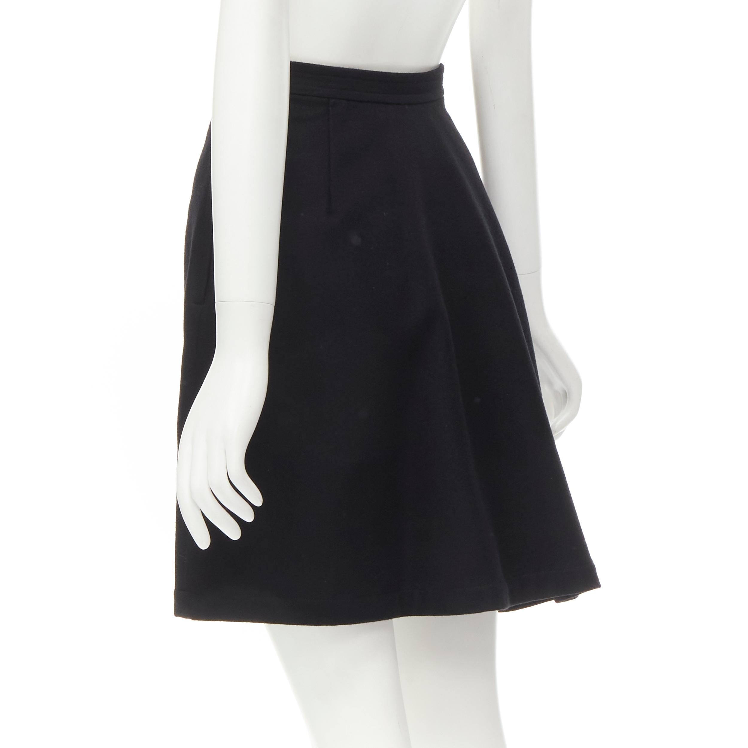 COMME DES GARCONS 1980s Vintage black wool felt asymmetric A-line flared skirt S For Sale 1