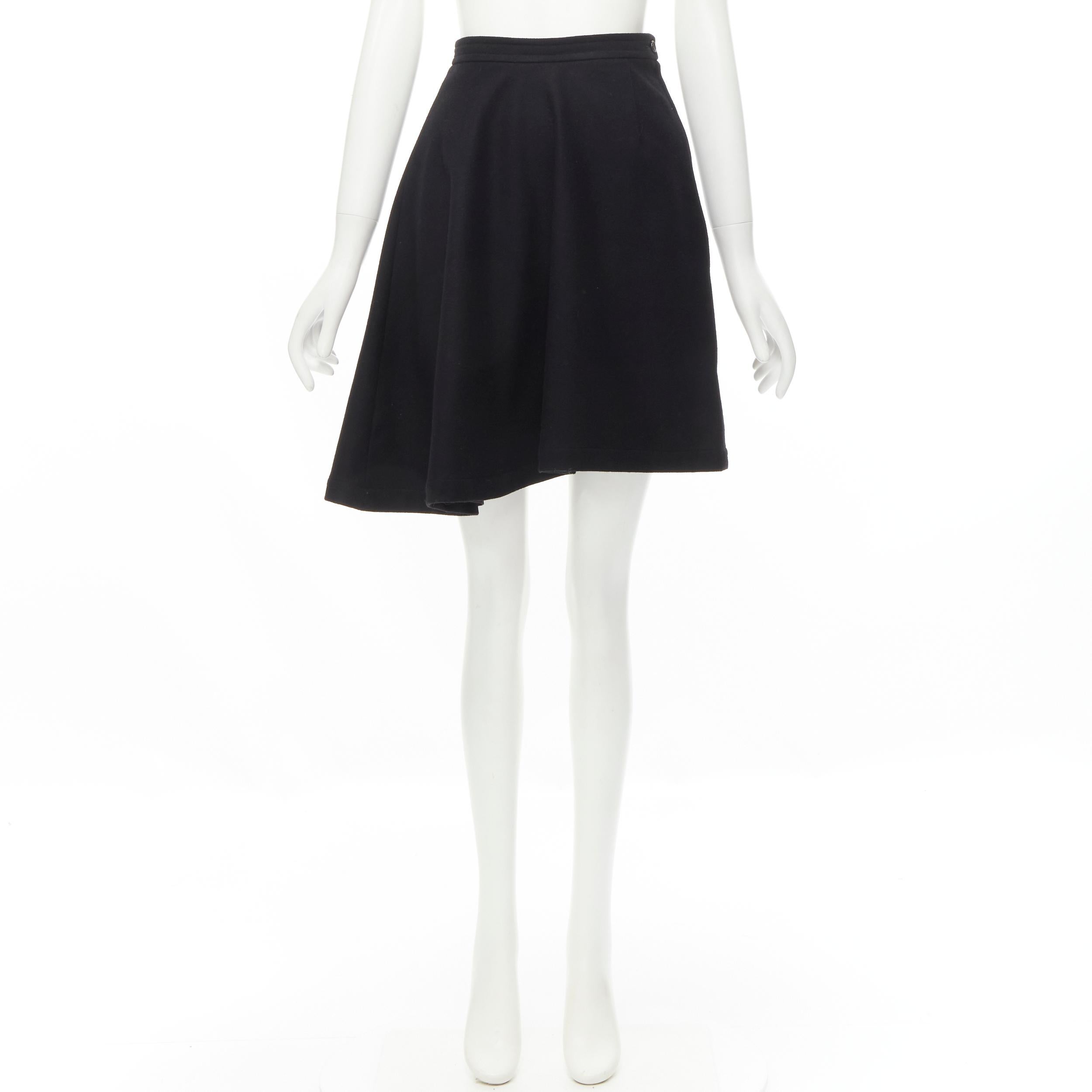 COMME DES GARCONS 1980s Vintage black wool felt asymmetric A-line flared skirt S For Sale 4