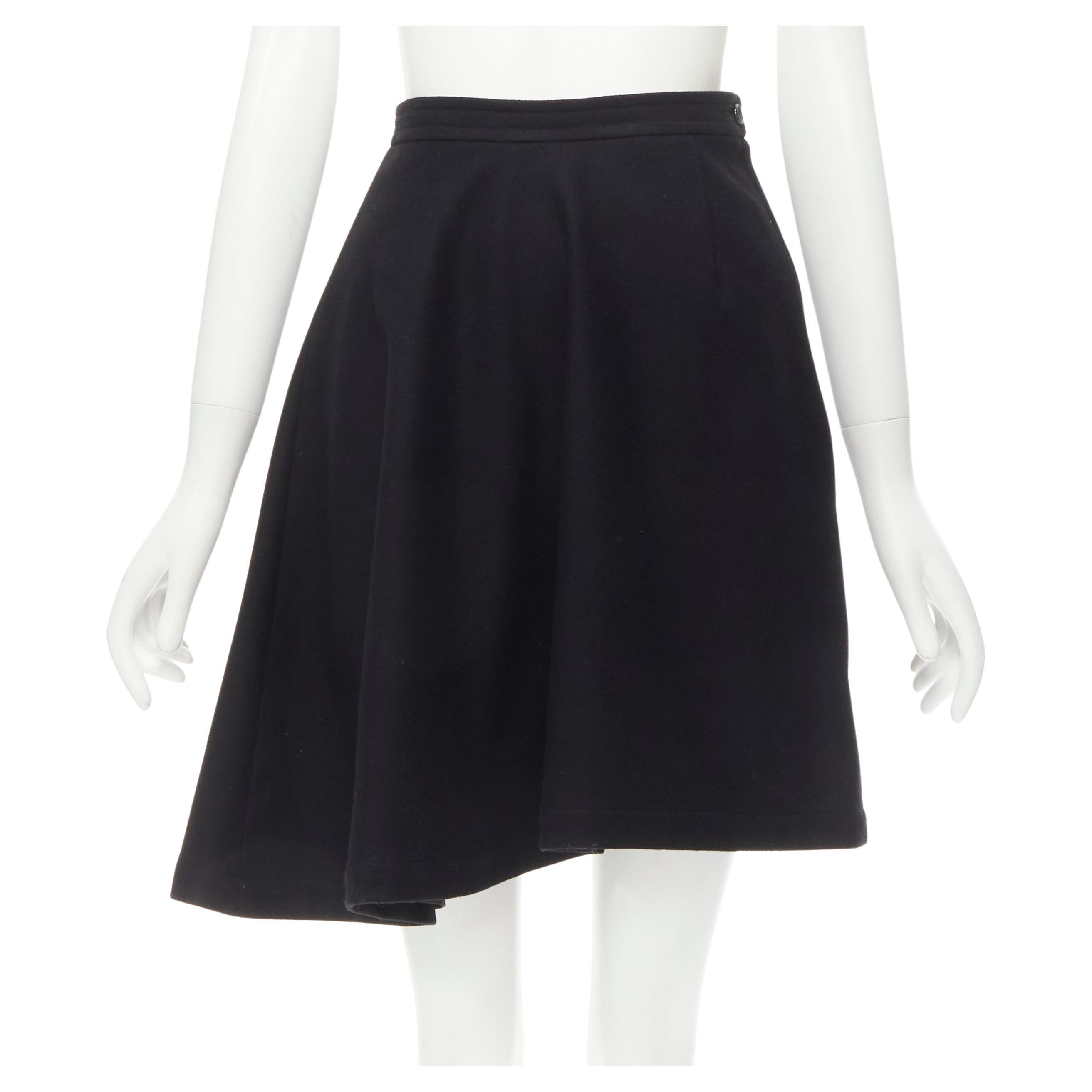 COMME DES GARCONS 1980s Vintage black wool felt asymmetric A-line flared skirt S For Sale