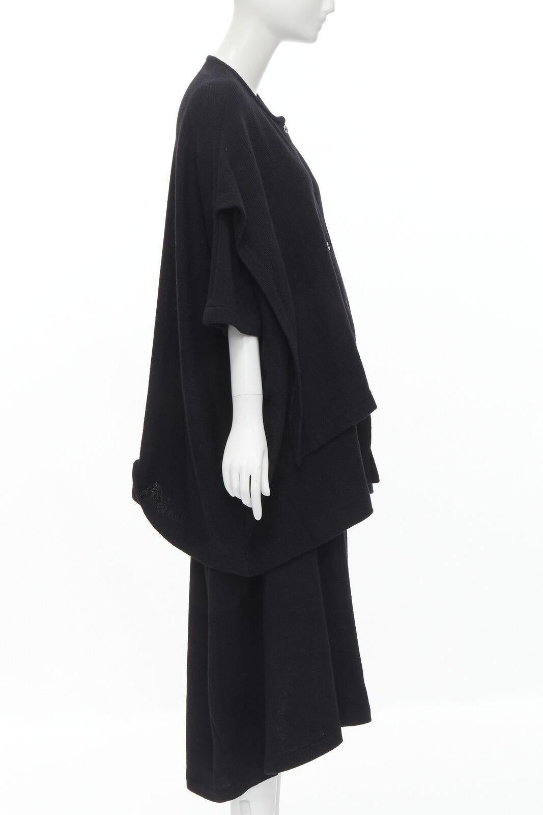 Black COMME DES GARCONS 1980's Vintage black wool trapeze layered sweater skirt set M For Sale