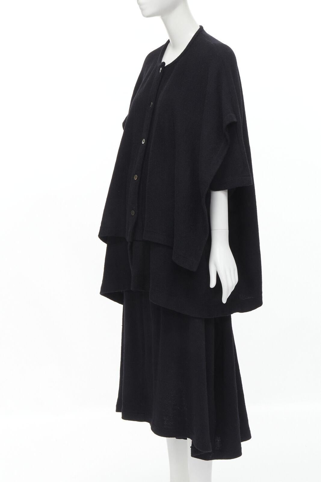 COMME DES GARCONS 1980's Vintage black wool trapeze layered sweater skirt set M For Sale 1