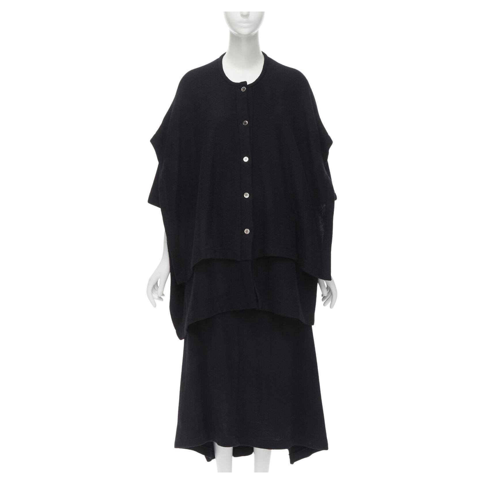 COMME DES GARCONS 1980's Vintage black wool trapeze layered sweater skirt set M For Sale