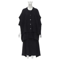 COMME DES GARCONS 1980's Vintage black wool trapeze layered sweater skirt set M