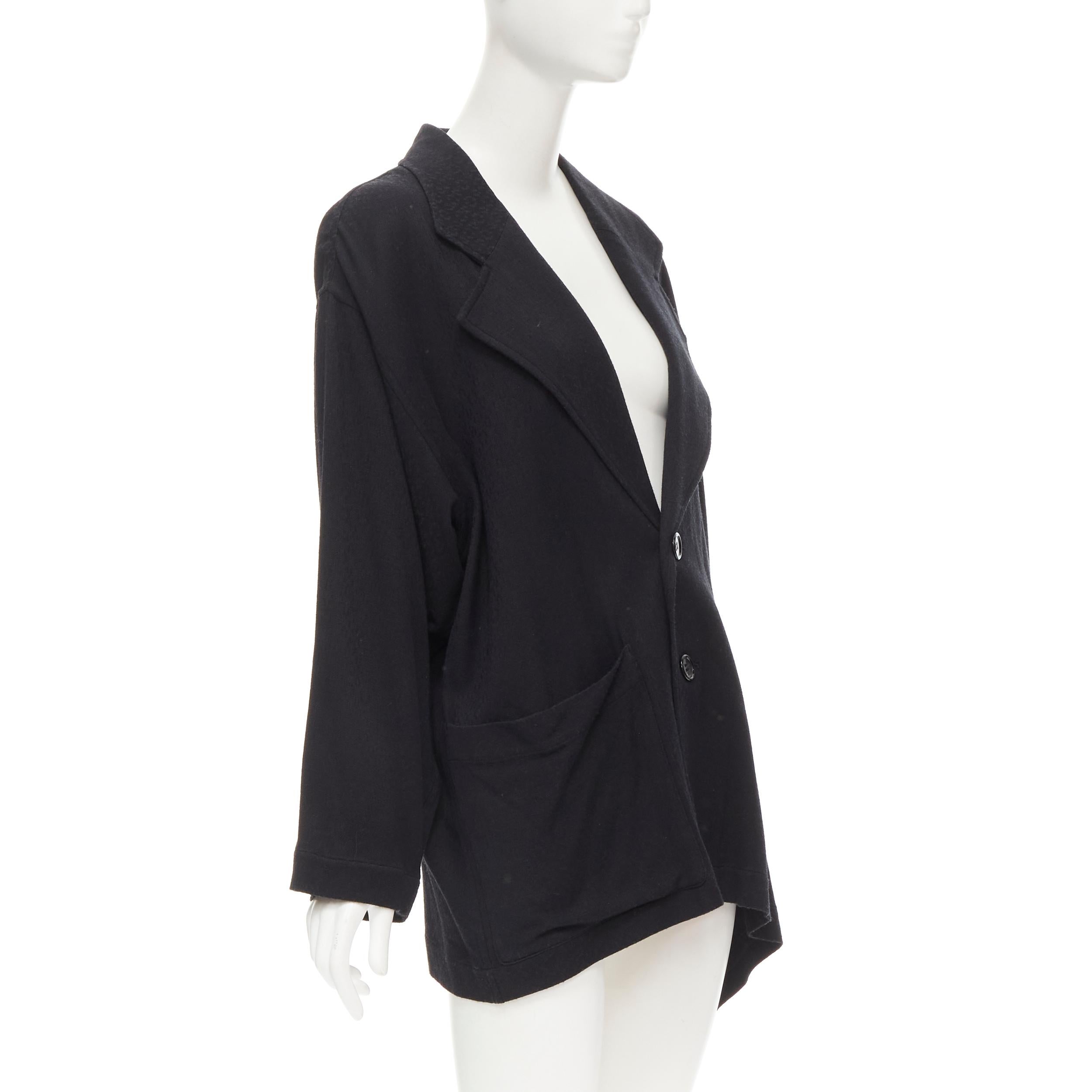 Black COMME DES GARCONS 1980's Vintage black wool wide cut oversized asymmetric blazer For Sale