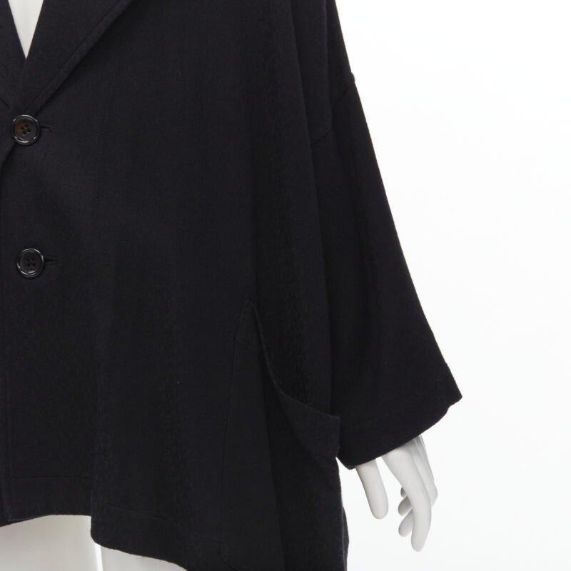 COMME DES GARCONS 1980's Vintage black wool wide cut oversized asymmetric blazer For Sale 2