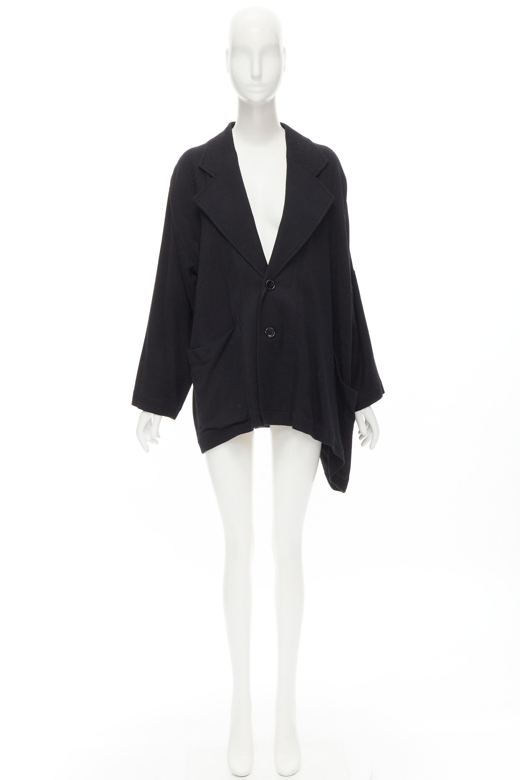 COMME DES GARCONS 1980's Vintage black wool wide cut oversized asymmetric blazer For Sale 4