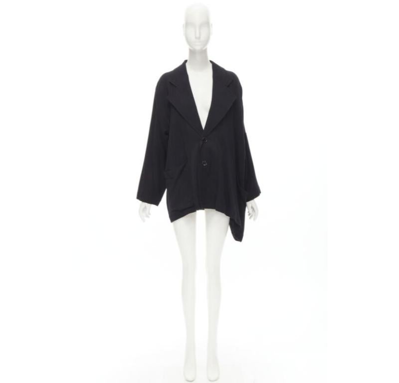 COMME DES GARCONS 1980's Vintage black wool wide cut oversized asymmetric blazer For Sale 4