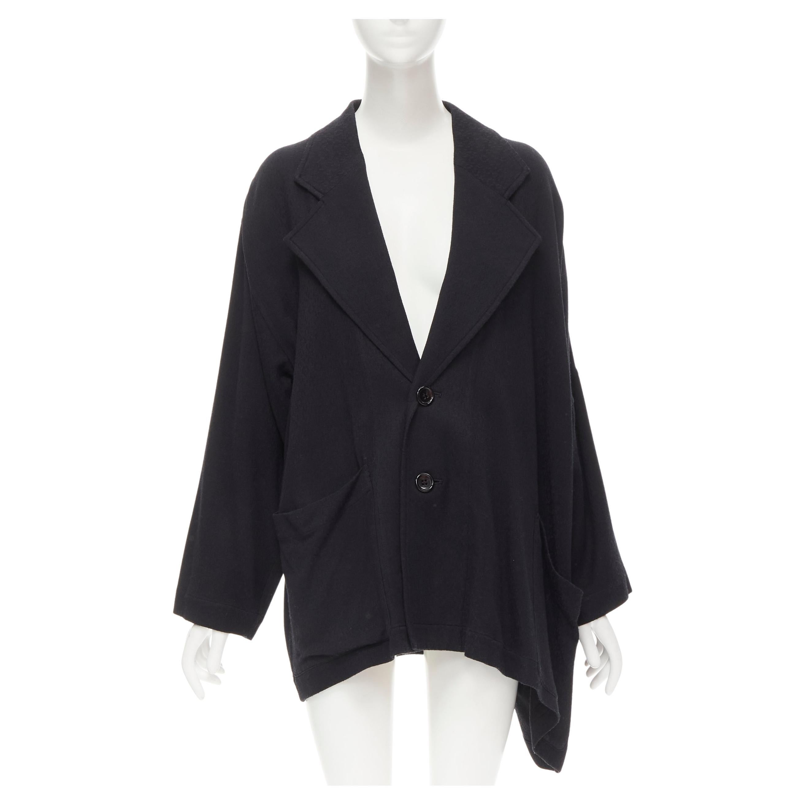 COMME DES GARCONS 1980's Vintage black wool wide cut oversized asymmetric blazer For Sale