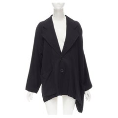 COMME DES GARCONS 1980's Retro black wool wide cut oversized asymmetric blazer