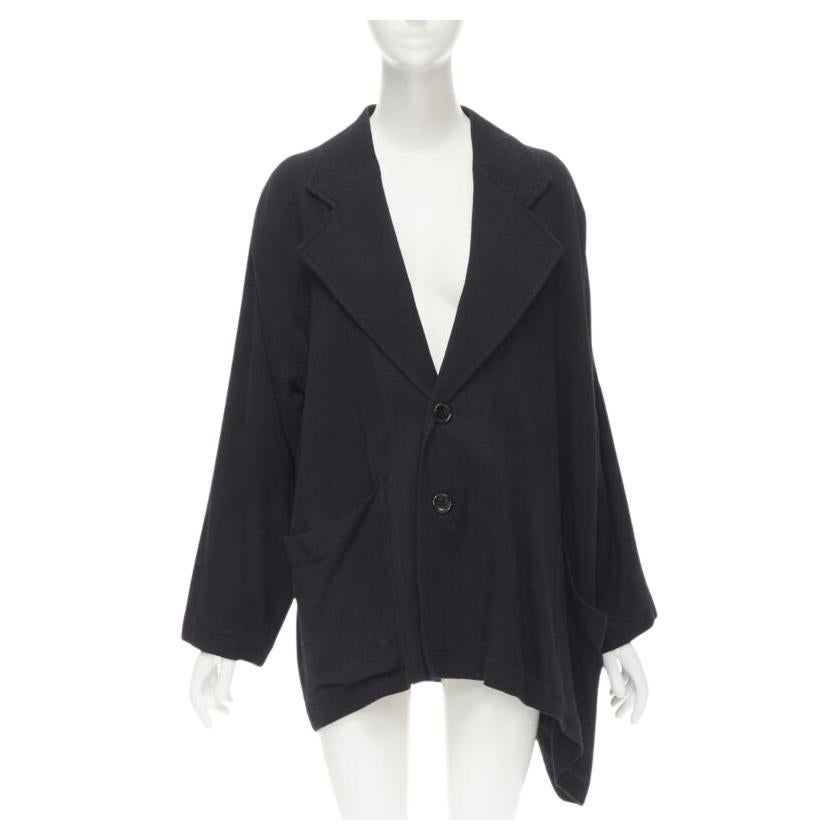 COMME DES GARCONS 1980's Vintage black wool wide cut oversized asymmetric blazer For Sale