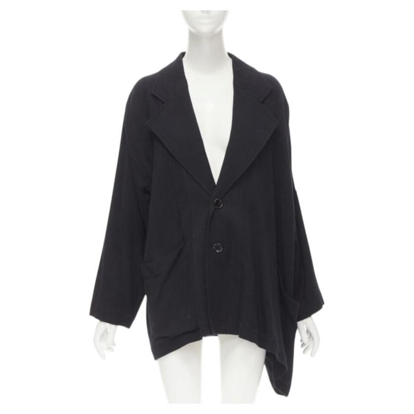 COMME DES GARCONS 1980's Vintage black wool wide cut oversized asymmetric blazer For Sale