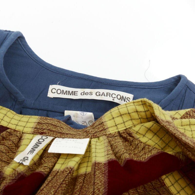 COMME DES GARCONS Vintage 1980's jupe à carreaux superposés avec haut en maille froncée bleu M en vente 7