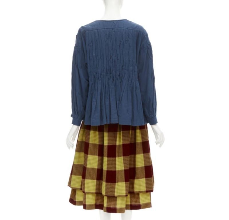 COMME DES GARCONS Vintage 1980's jupe à carreaux superposés avec haut en maille froncée bleu M Bon état - En vente à Hong Kong, NT