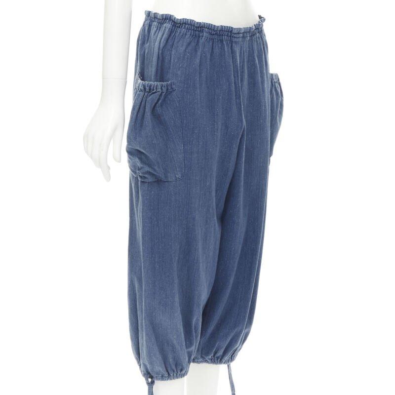Blue COMME DES GARCONS 1980's Vintage blue washed denim cargo  bubble jeans For Sale