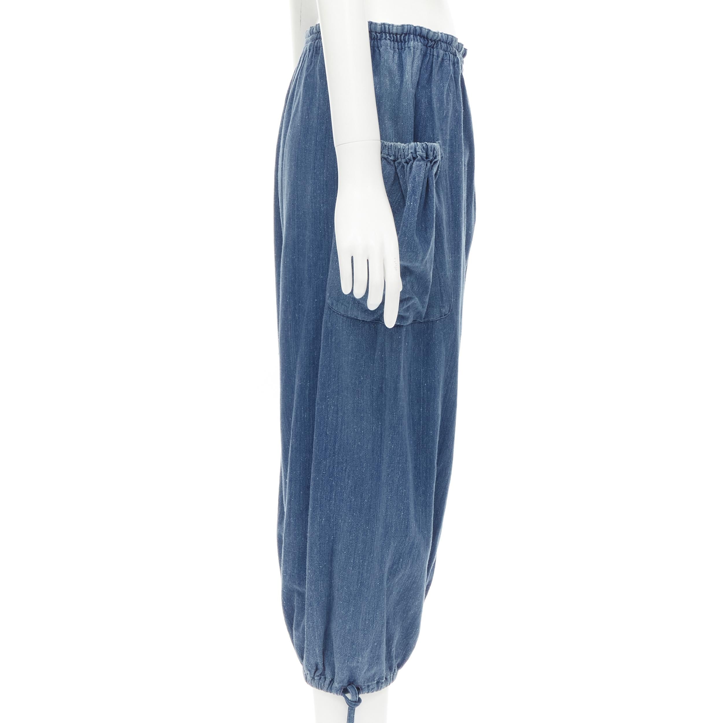 Blue COMME DES GARCONS 1980's Vintage blue washed denim cargo  bubble jeans For Sale