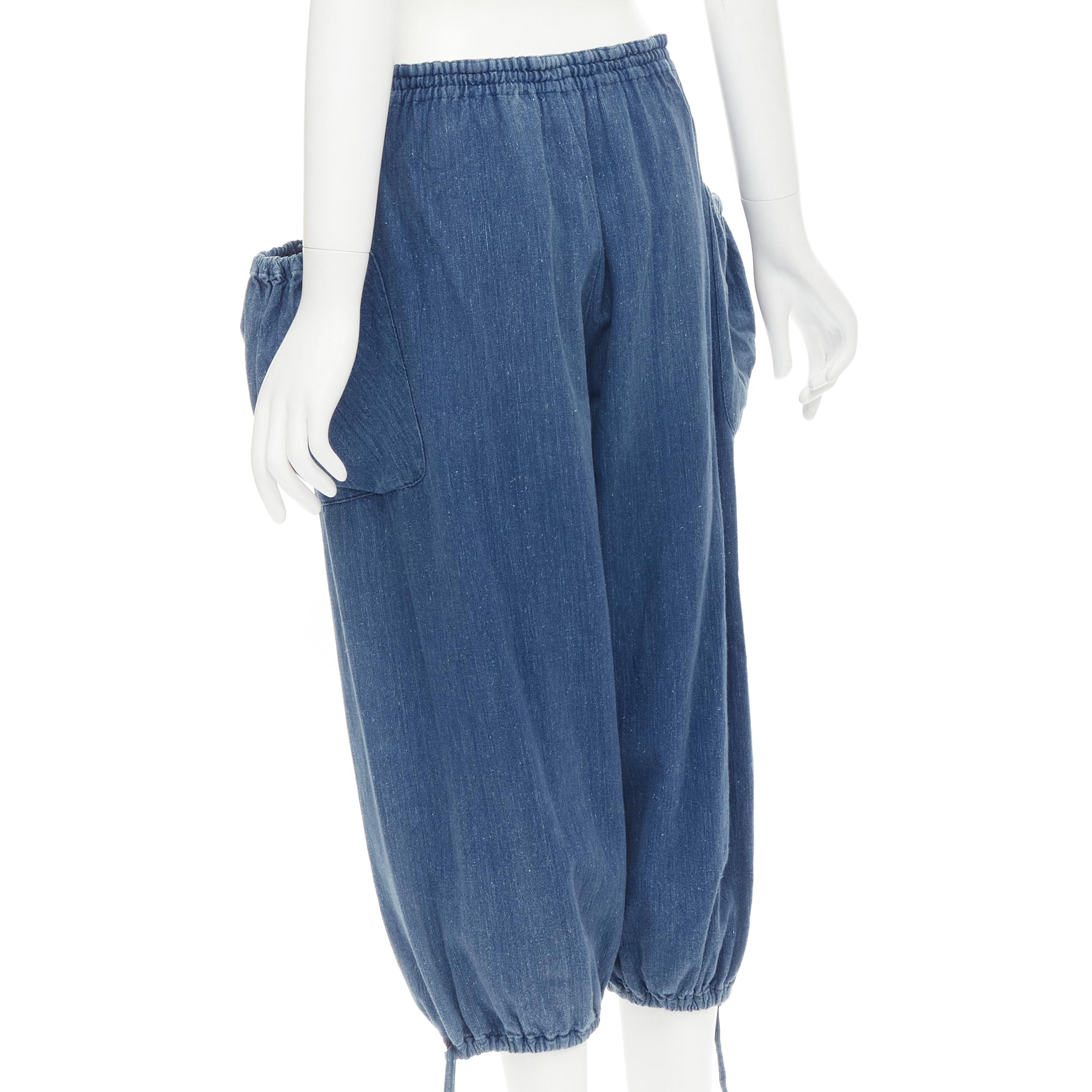 Women's COMME DES GARCONS 1980's Vintage blue washed denim cargo  bubble jeans For Sale