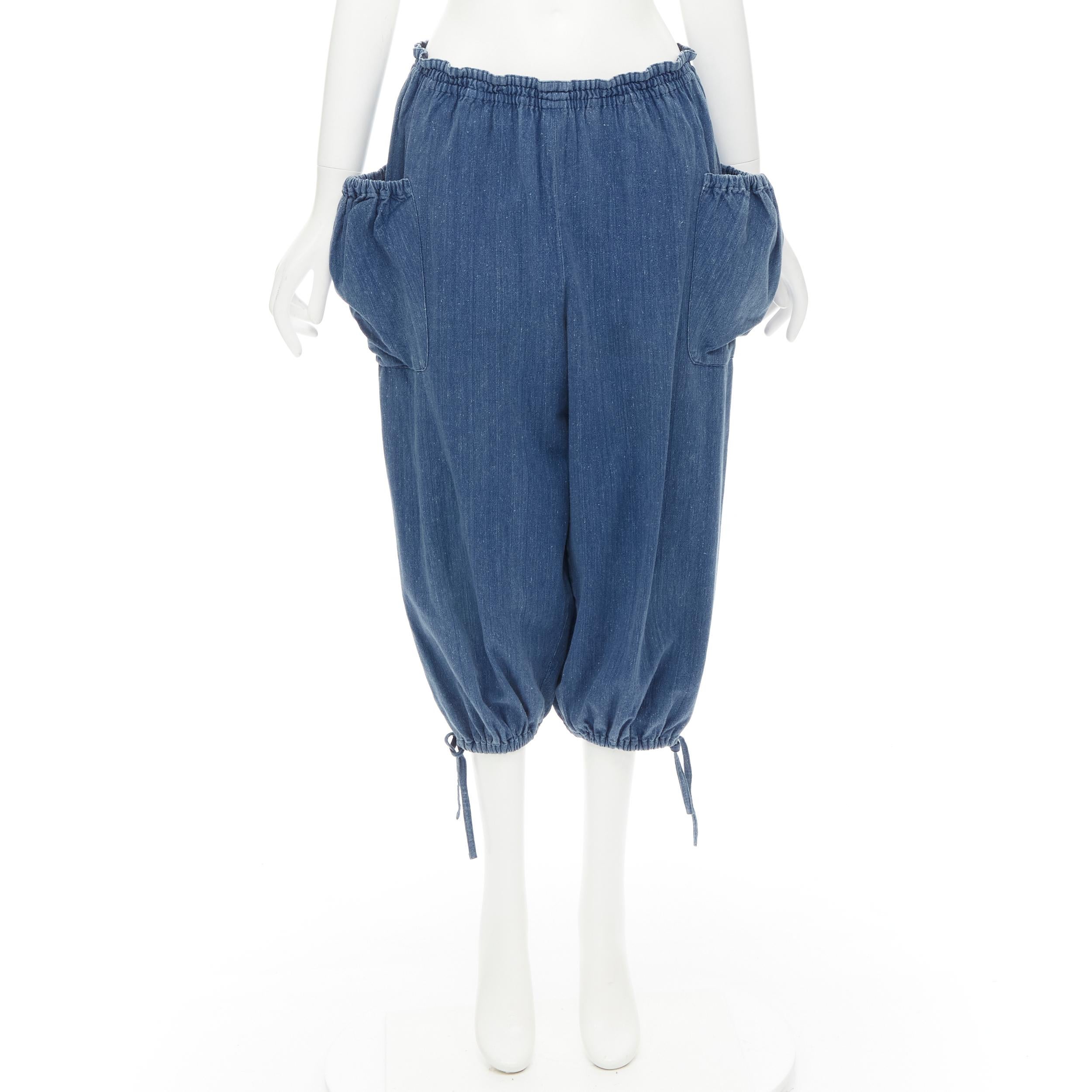 COMME DES GARCONS 1980's Vintage blue washed denim cargo  bubble jeans For Sale 3