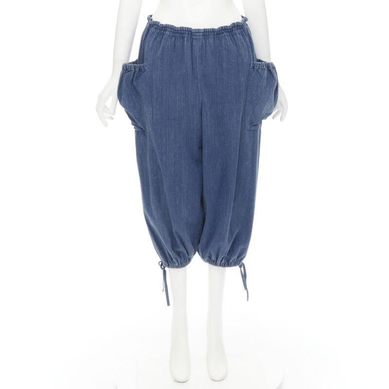 COMME DES GARCONS 1980's Vintage blue washed denim cargo  bubble jeans For Sale 4