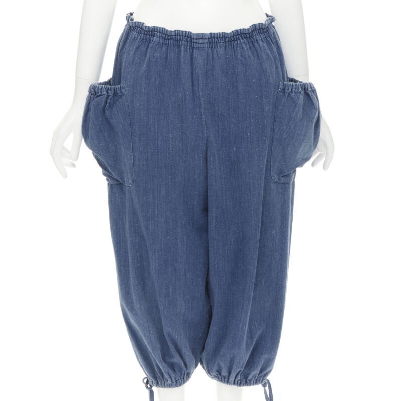 COMME DES GARCONS 1980's Vintage blue washed denim cargo  bubble jeans For Sale