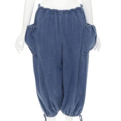 COMME DES GARCONS 1980's Vintage blue washed denim cargo bubble jeans