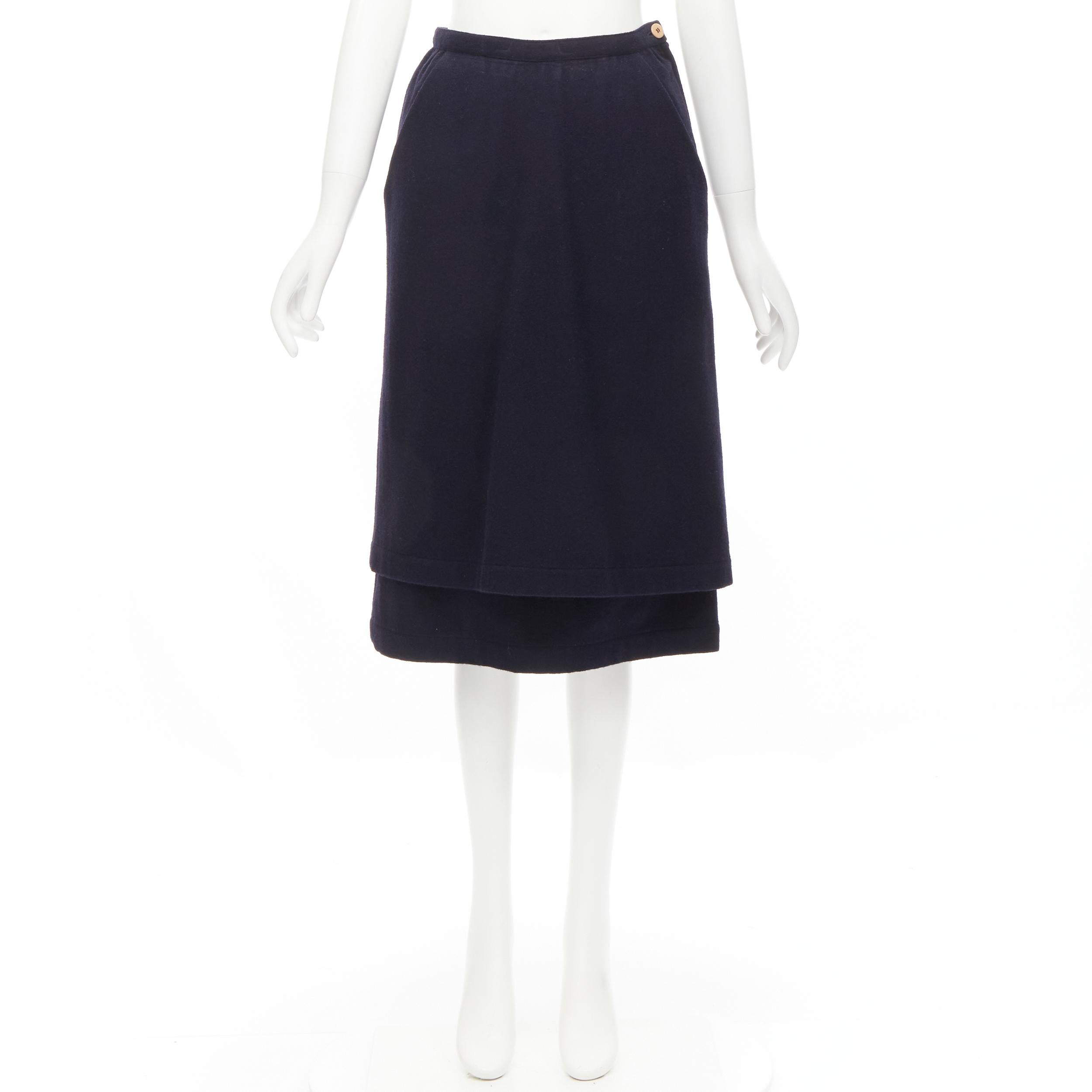 COMME DES GARCONS 1980s Vintage blue wool angular pocket layered hem skirt S For Sale 5