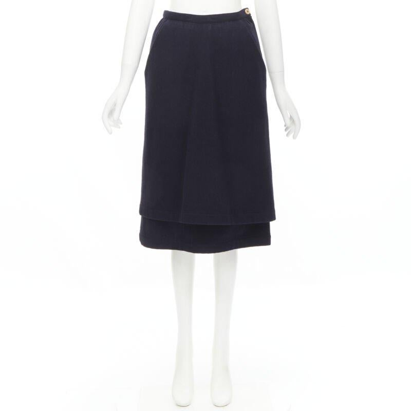 COMME DES GARCONS Años 80 Vintage lana azul bolsillo angular dobladillo en capas falda S en venta 5