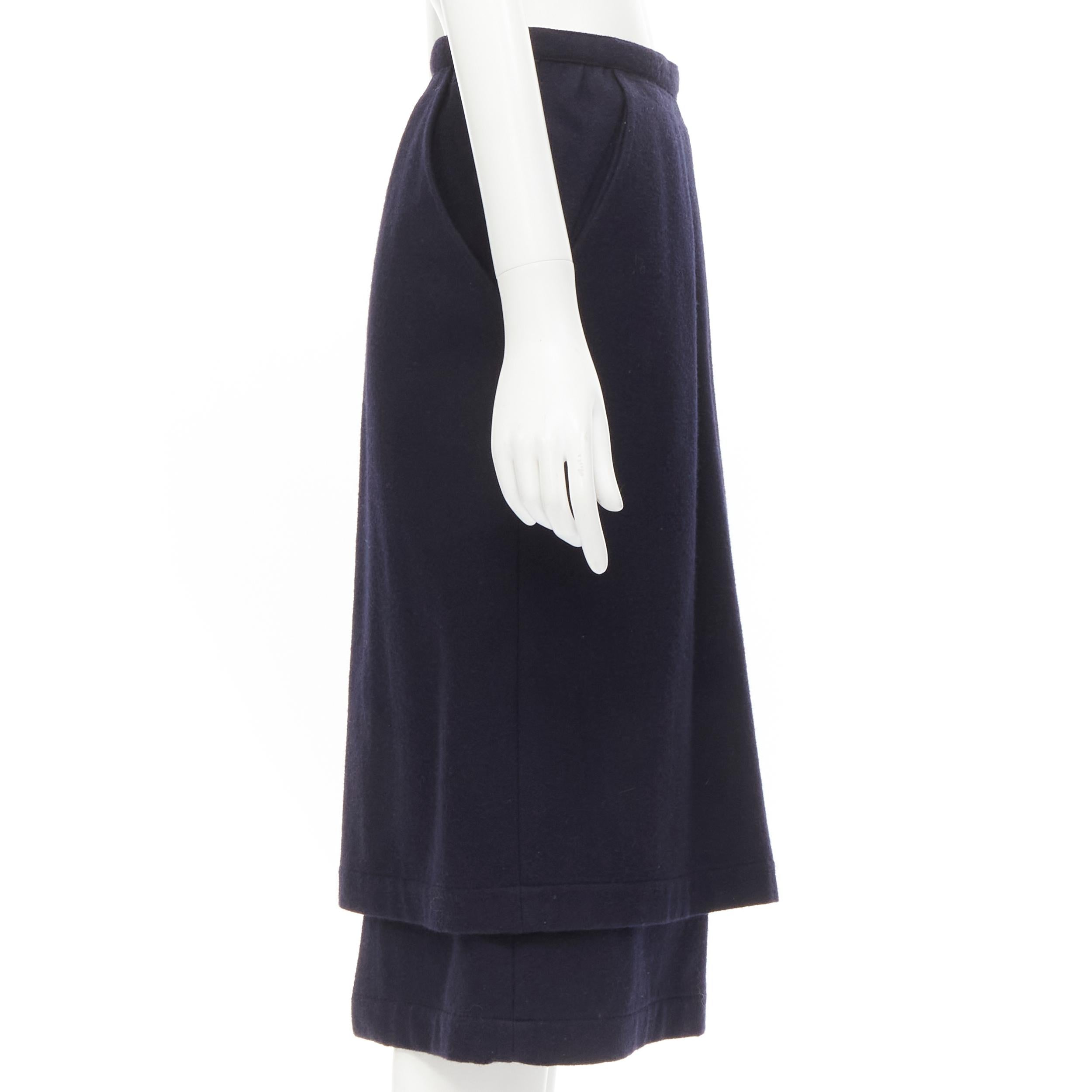 COMME DES GARCONS 1980s Vintage blue wool angular pocket layered hem skirt S In Excellent Condition For Sale In Hong Kong, NT