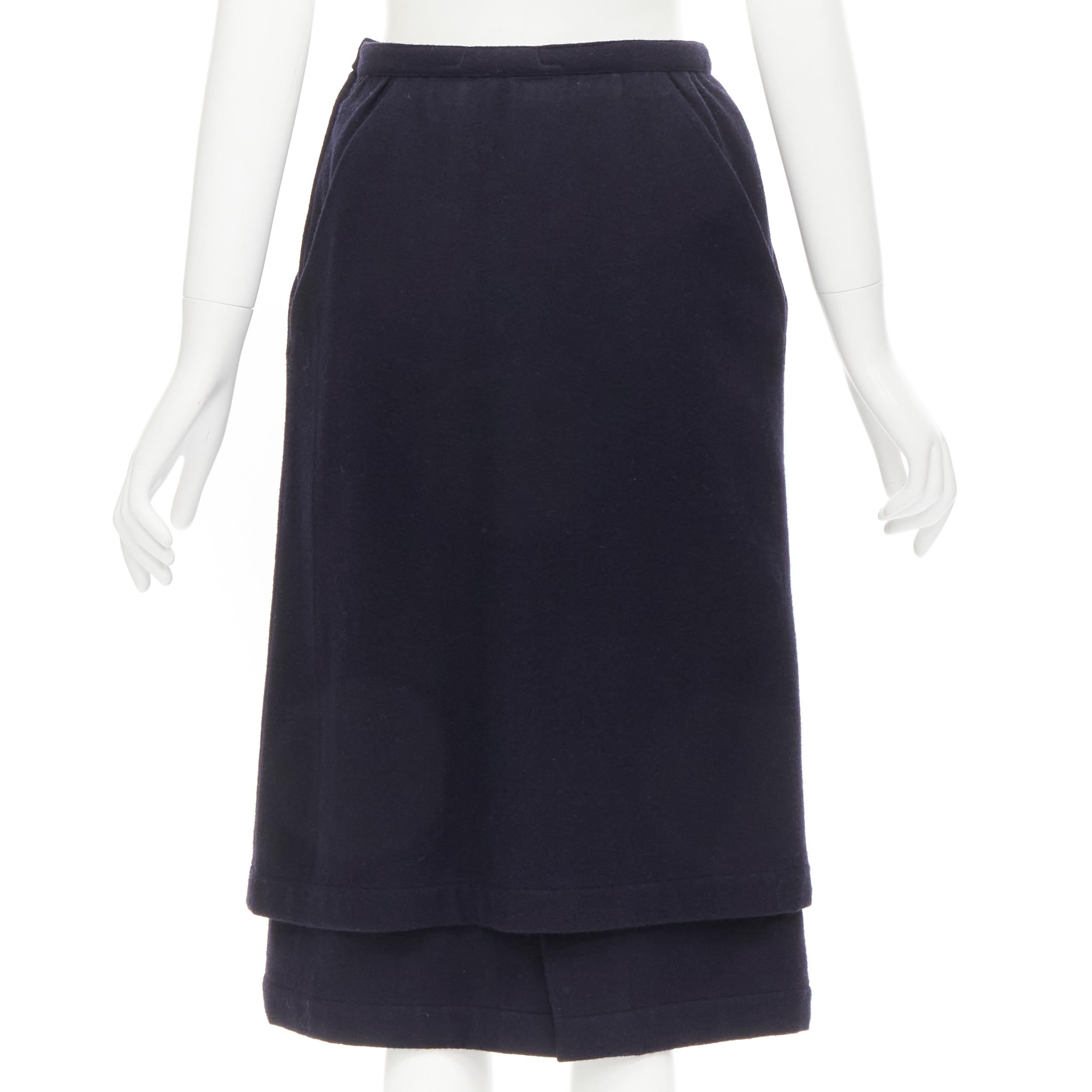 Women's COMME DES GARCONS 1980s Vintage blue wool angular pocket layered hem skirt S For Sale