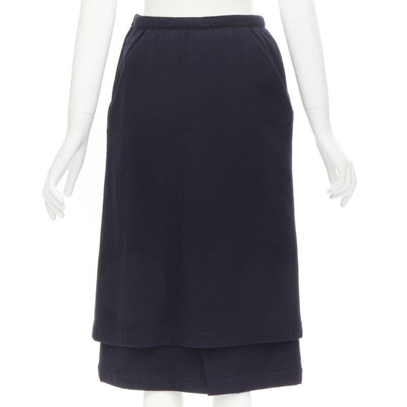De las mujeres COMME DES GARCONS Años 80 Vintage lana azul bolsillo angular dobladillo en capas falda S en venta