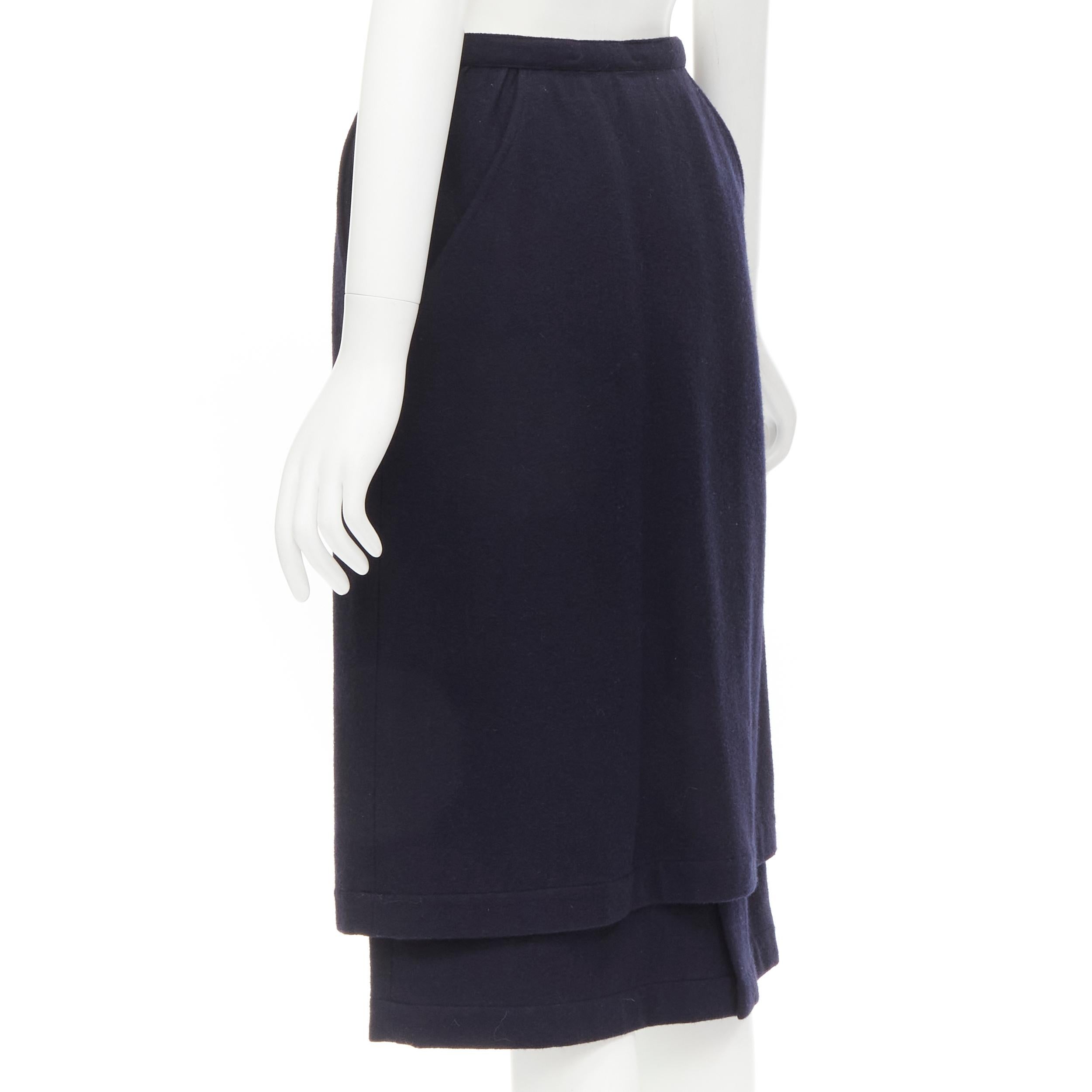 COMME DES GARCONS 1980s Vintage blue wool angular pocket layered hem skirt S For Sale 1