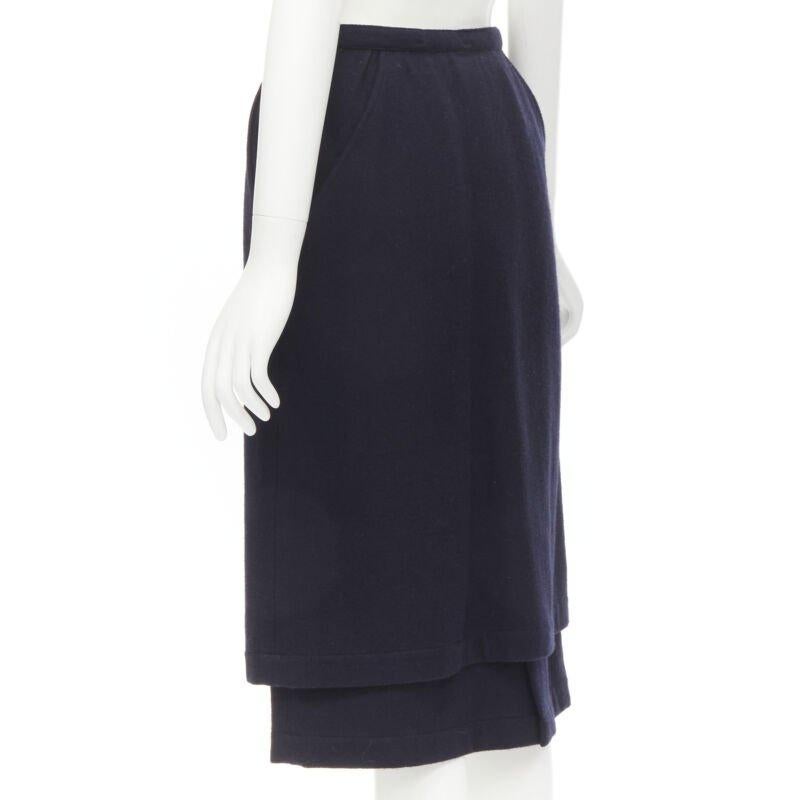 COMME DES GARCONS Años 80 Vintage lana azul bolsillo angular dobladillo en capas falda S en venta 1