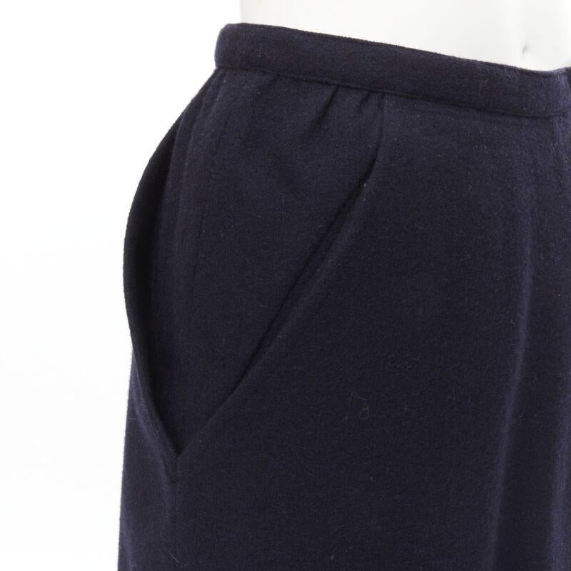 COMME DES GARCONS Años 80 Vintage lana azul bolsillo angular dobladillo en capas falda S en venta 2