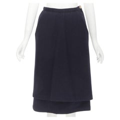 COMME DES GARCONS 1980s Vintage blue wool angular pocket layered hem skirt S