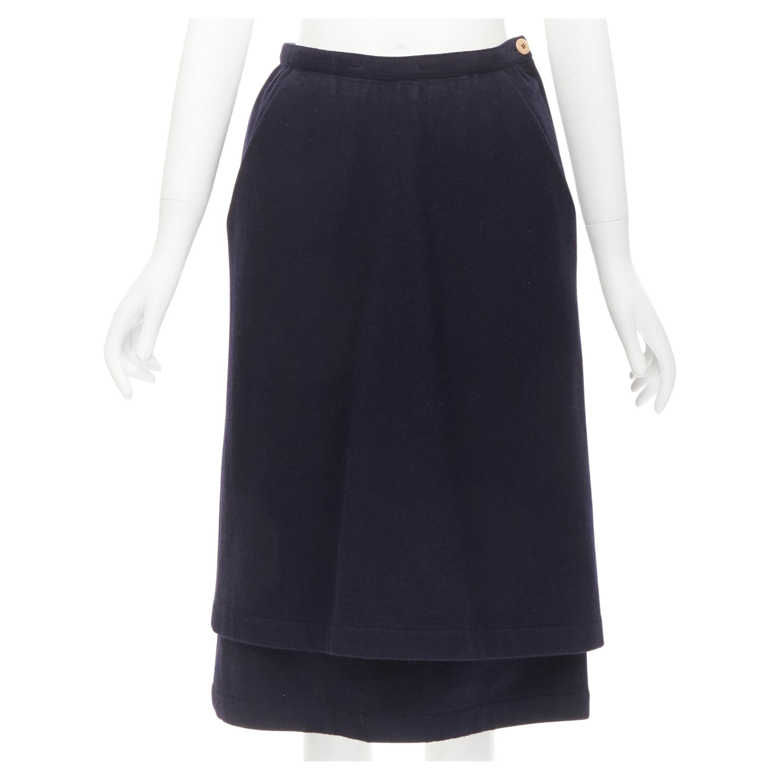 COMME DES GARCONS 1980s Vintage blue wool angular pocket layered hem skirt S For Sale