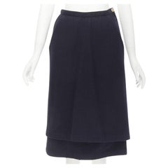 COMME DES GARCONS 1980s Vintage blue wool angular pocket layered hem skirt S