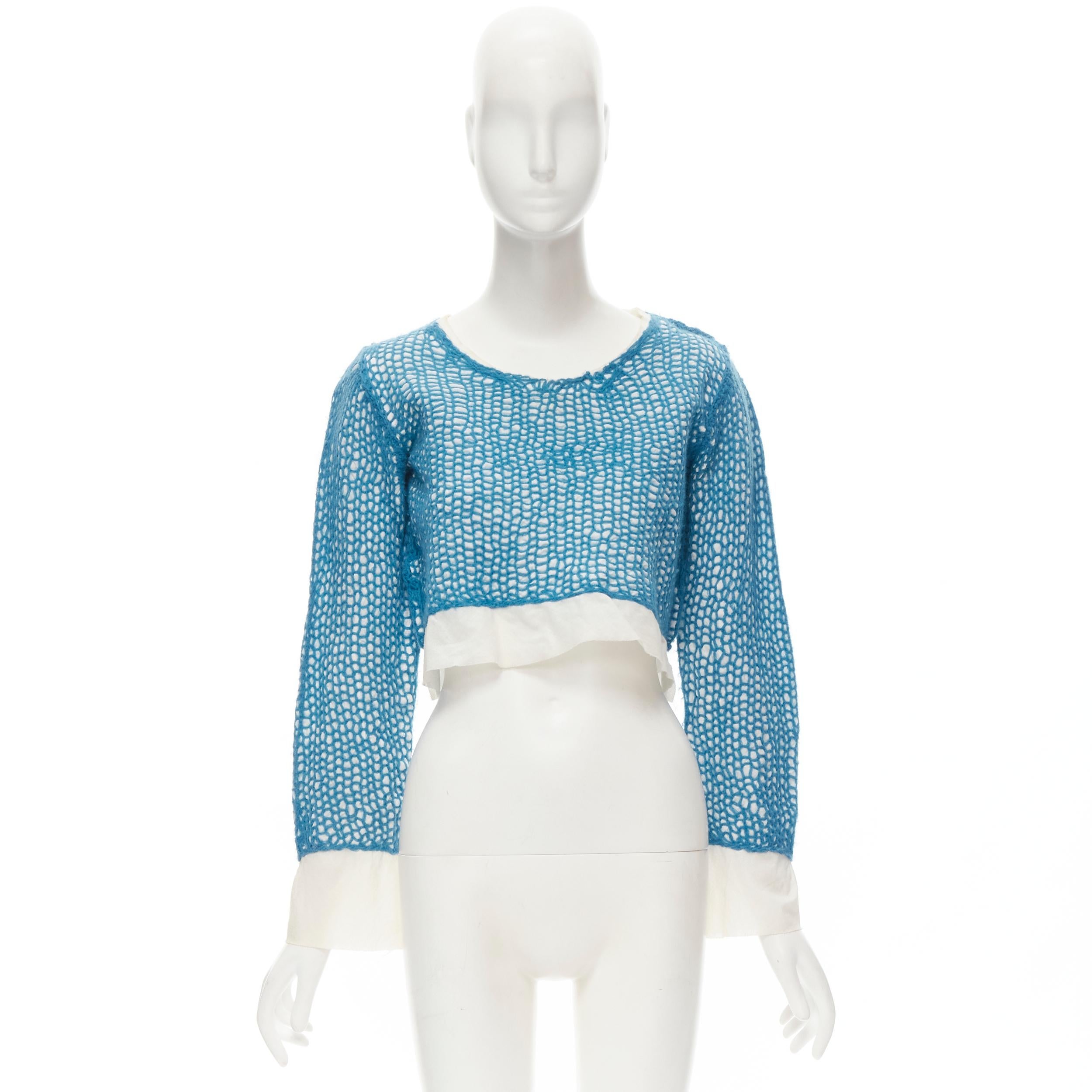 COMME DES GARCONS 1980's Vintage blue wool weave embroidered cropped top M For Sale 5