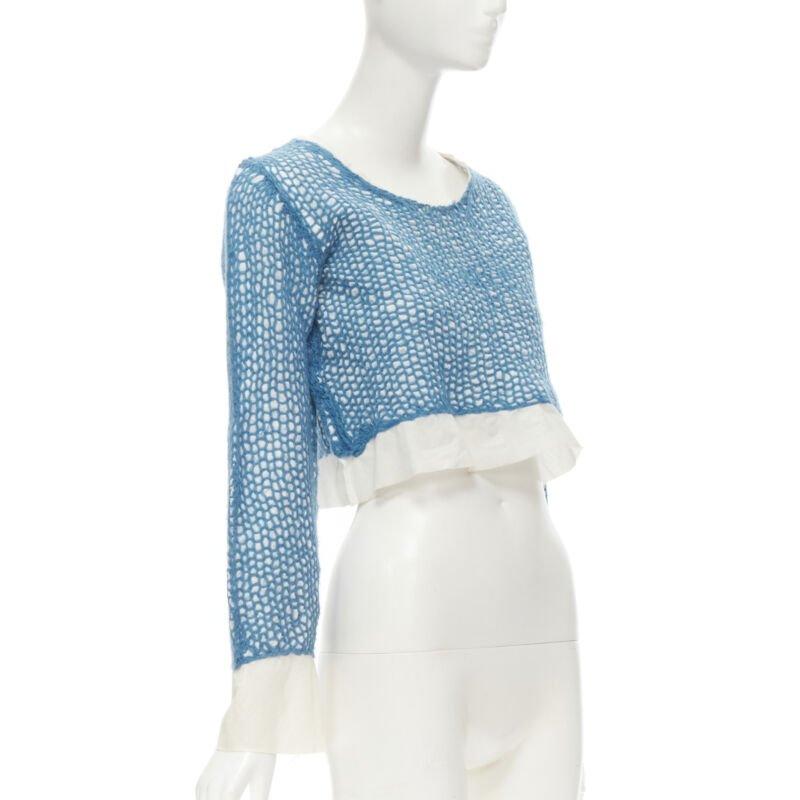 Bleu COMME DES GARCONS haut court vintage brodé en laine bleue, années 1980 en vente