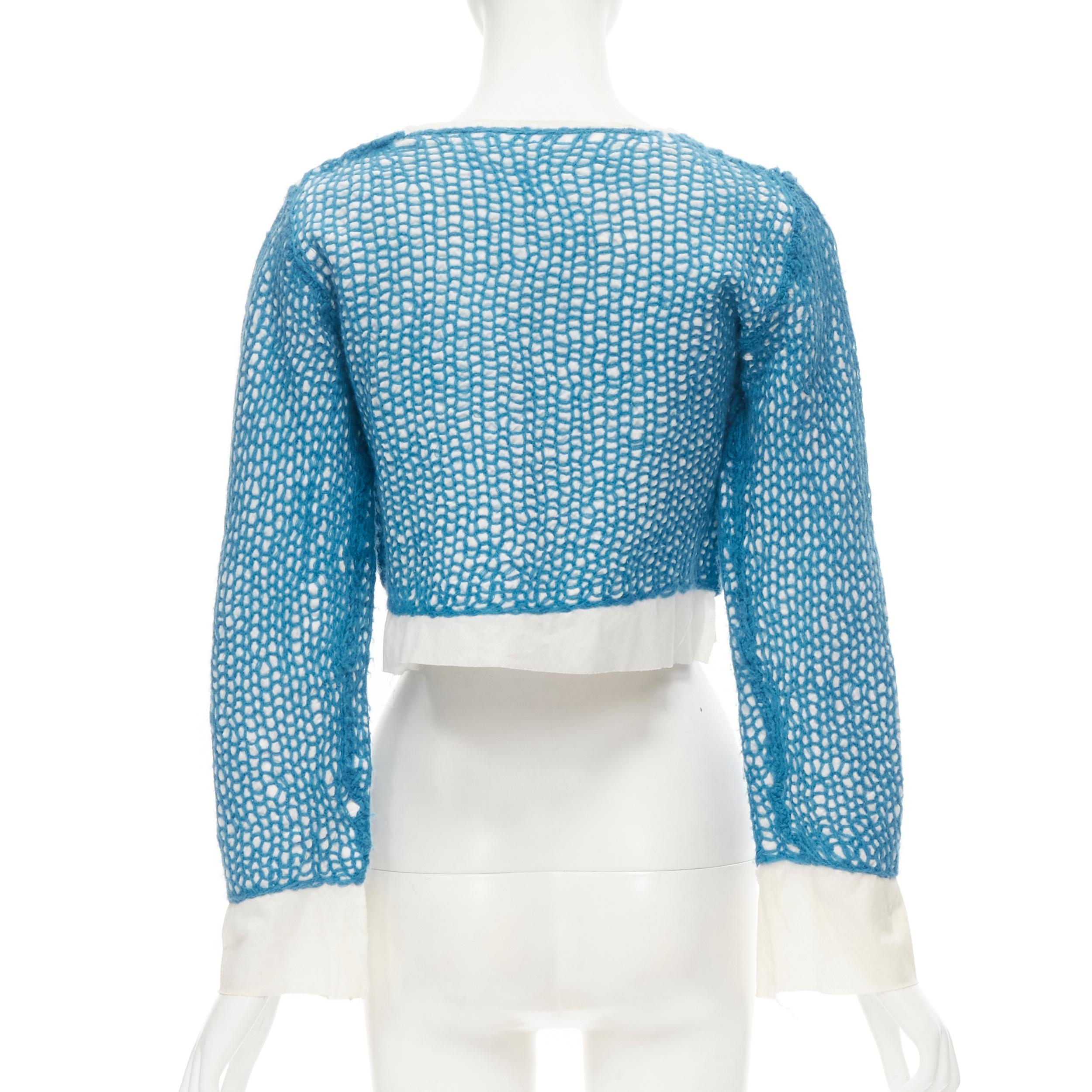 Women's COMME DES GARCONS 1980's Vintage blue wool weave embroidered cropped top M For Sale