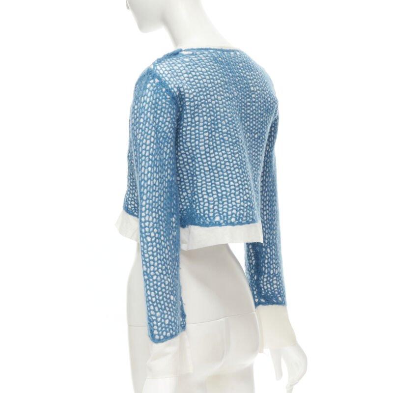 COMME DES GARCONS haut court vintage brodé en laine bleue, années 1980 en vente 1