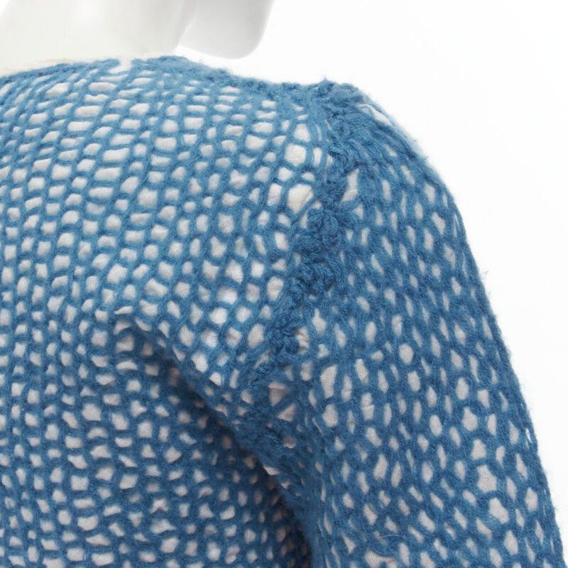 COMME DES GARCONS haut court vintage brodé en laine bleue, années 1980 en vente 2