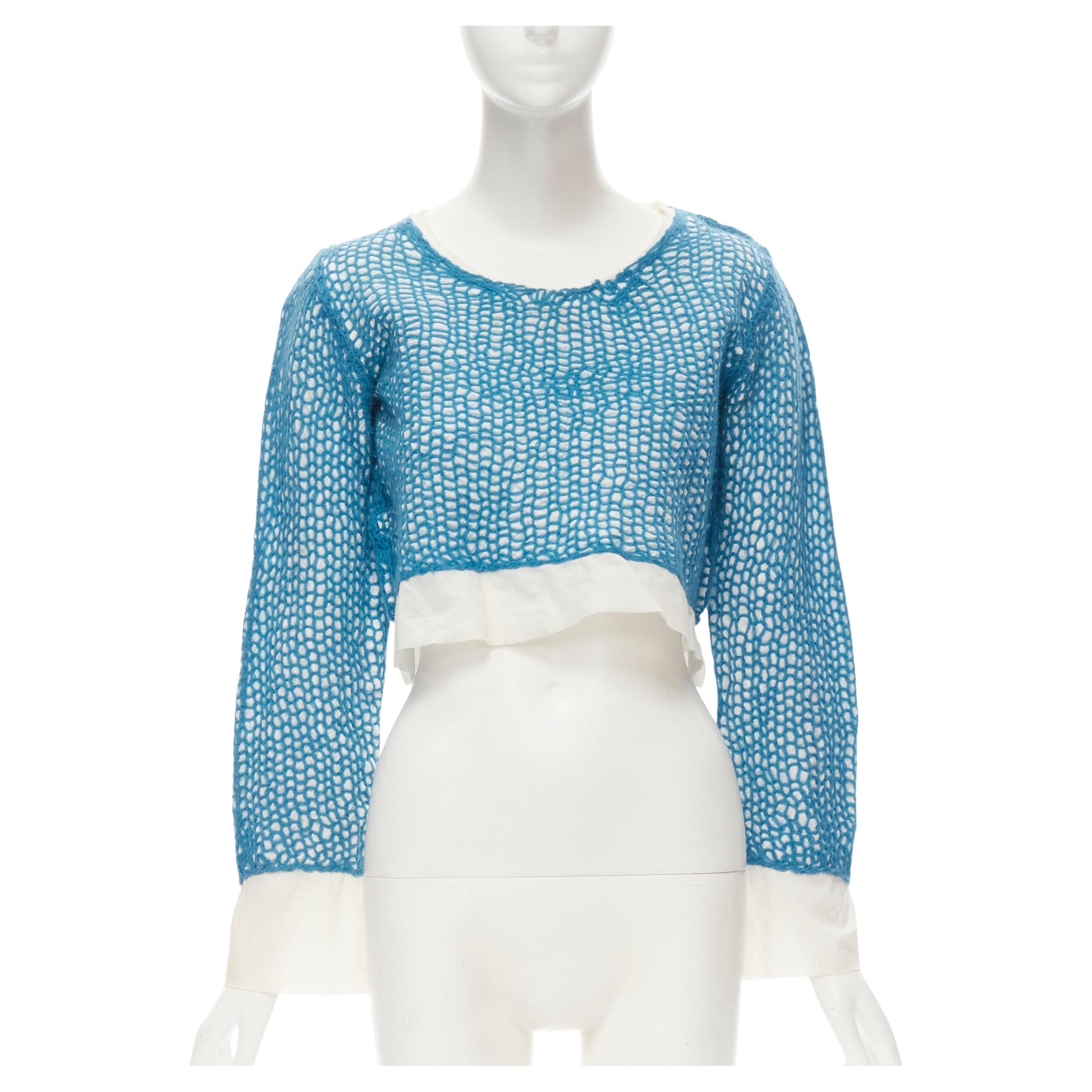 COMME DES GARCONS 1980's Vintage blue wool weave embroidered cropped top M For Sale