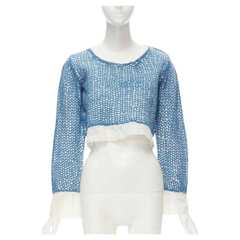 COMME DES GARCONS haut court vintage brodé en laine bleue, années 1980 en vente