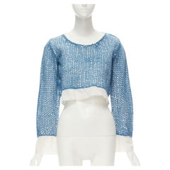 COMME DES GARCONS 1980's Vintage top ricamato in lana blu M