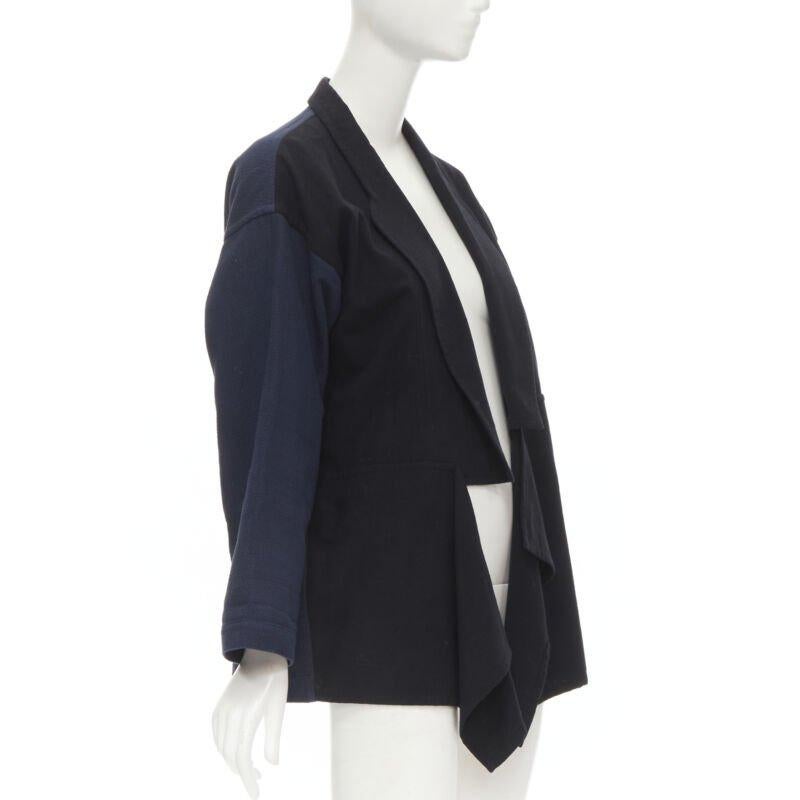 Black COMME DES GARCONS 1980's Vintage deconstructed black navy drape front blazer M For Sale