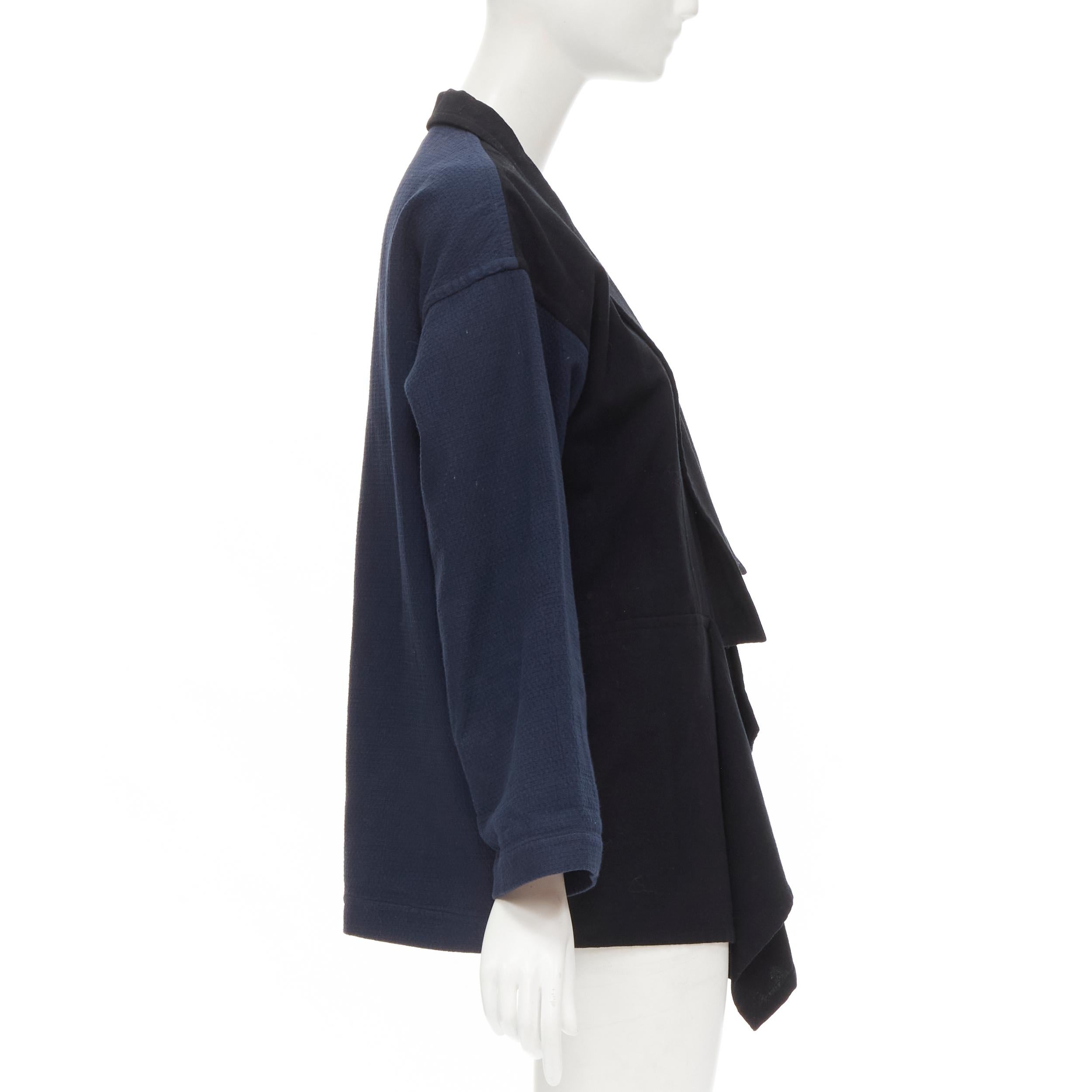 COMME DES GARCONS 1980's Vintage deconstructed black navy drape front blazer M In Excellent Condition For Sale In Hong Kong, NT