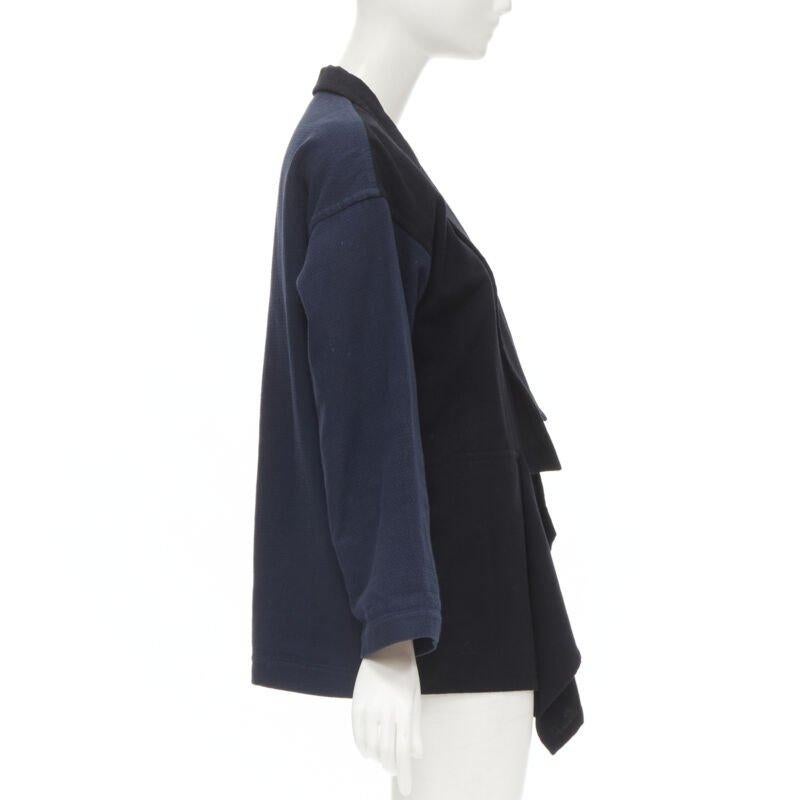 COMME DES GARCONS 1980's Vintage deconstructed black navy drape front blazer M In Excellent Condition For Sale In Hong Kong, NT
