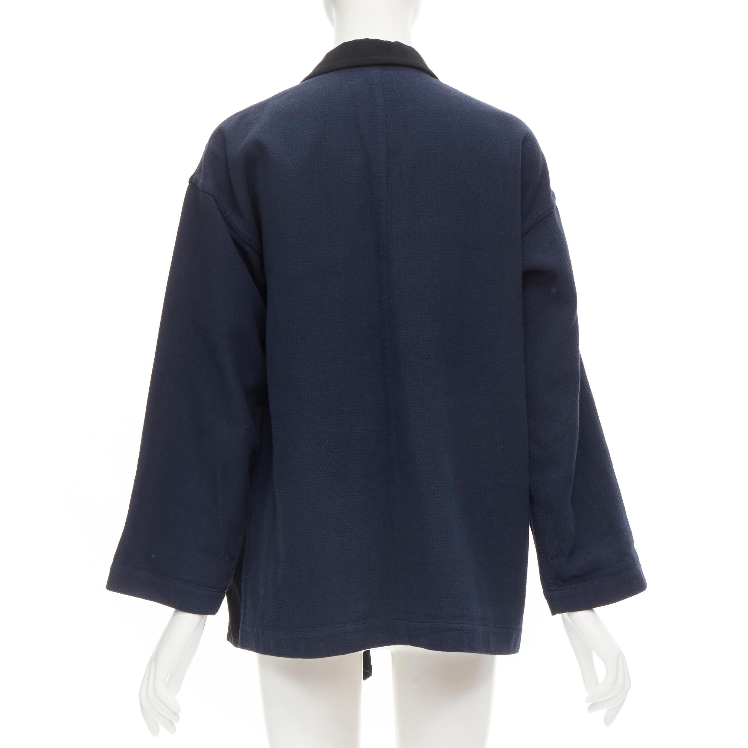 Women's COMME DES GARCONS 1980's Vintage deconstructed black navy drape front blazer M For Sale