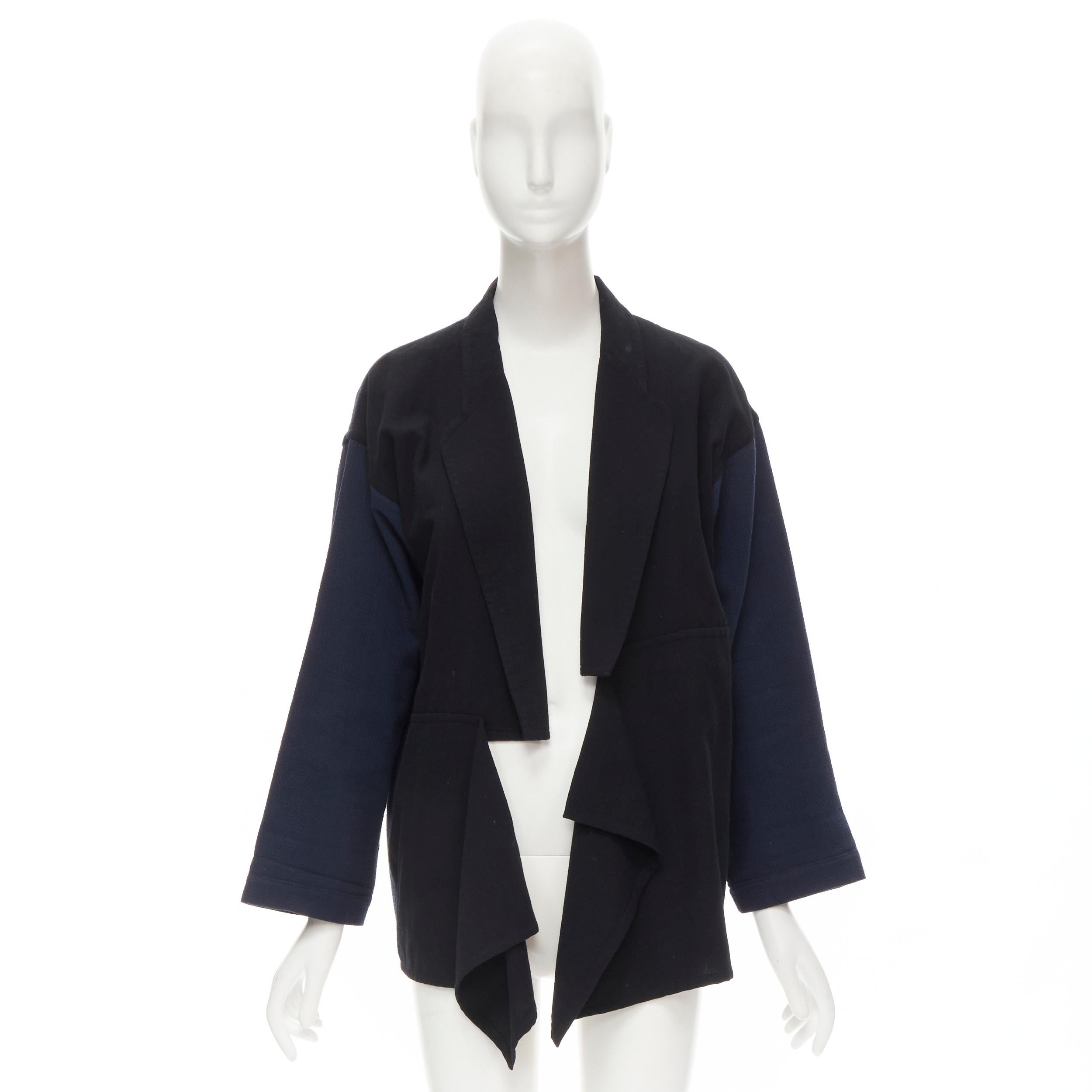 COMME DES GARCONS 1980's Vintage deconstructed black navy drape front blazer M For Sale 4