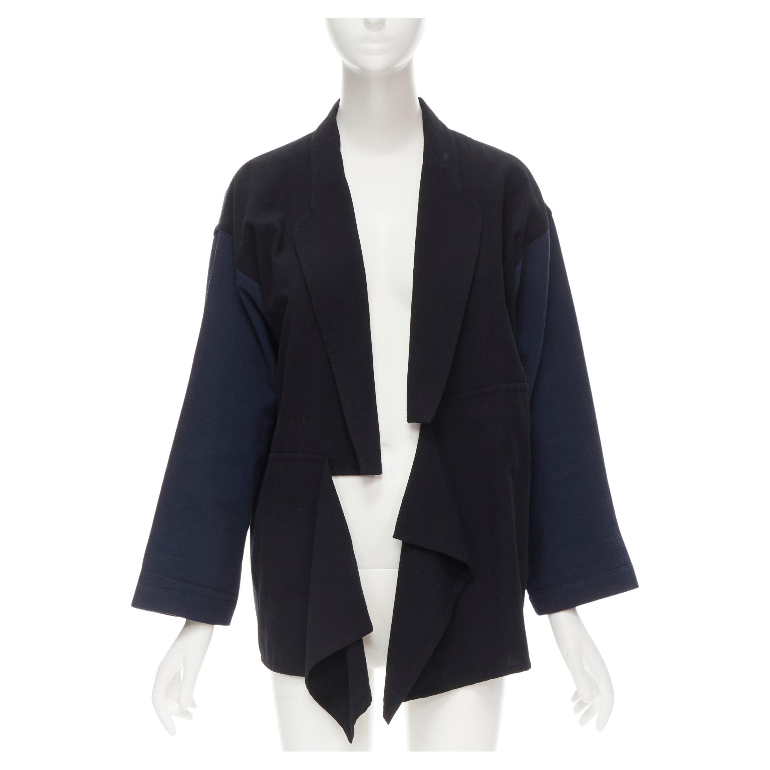 COMME DES GARCONS 1980's Vintage deconstructed black navy drape front blazer M For Sale