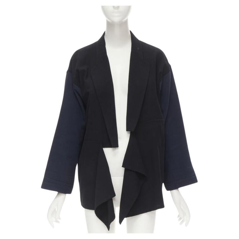 COMME DES GARCONS 1980's Vintage deconstructed black navy drape front blazer M For Sale